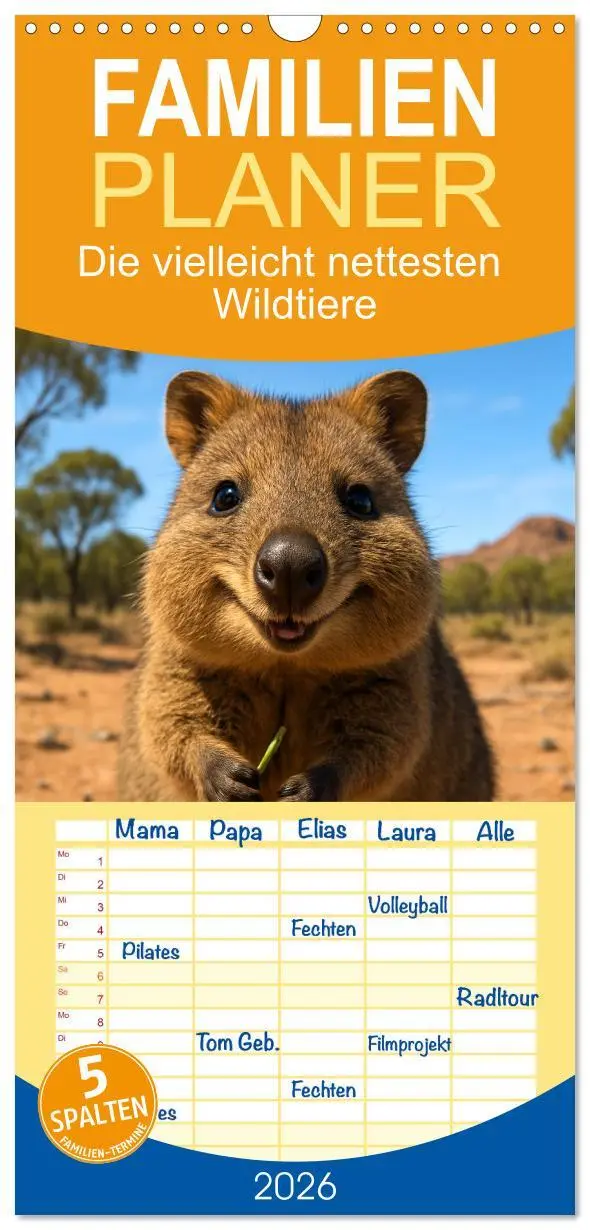 Cover: 9783516649659 | Familienplaner 2026 - Die vielleicht nettesten Wildtiere mit 5...