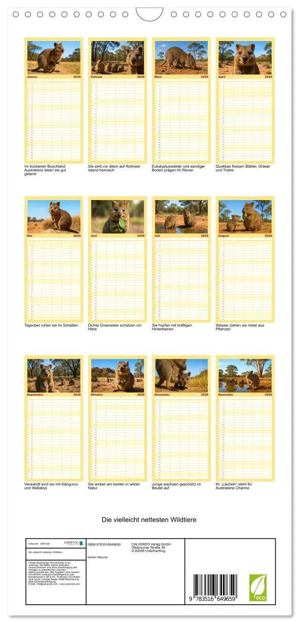Bild: 9783516649659 | Familienplaner 2026 - Die vielleicht nettesten Wildtiere mit 5...