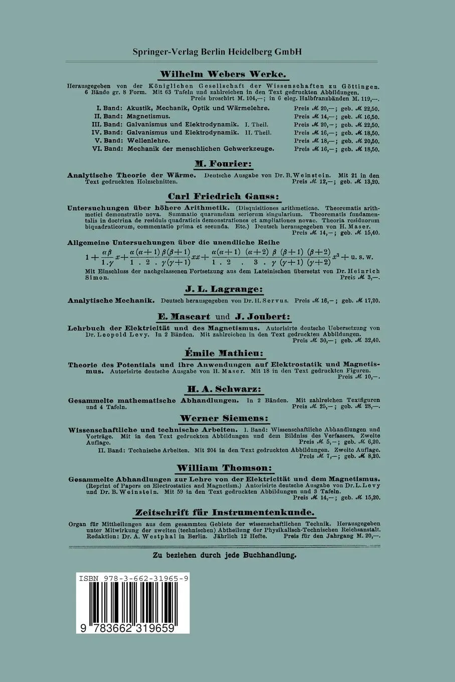 Rückseite: 9783662319659 | Mathematische Theorie des Lichtes | Vorlesungen | Poincaré (u. a.) | x