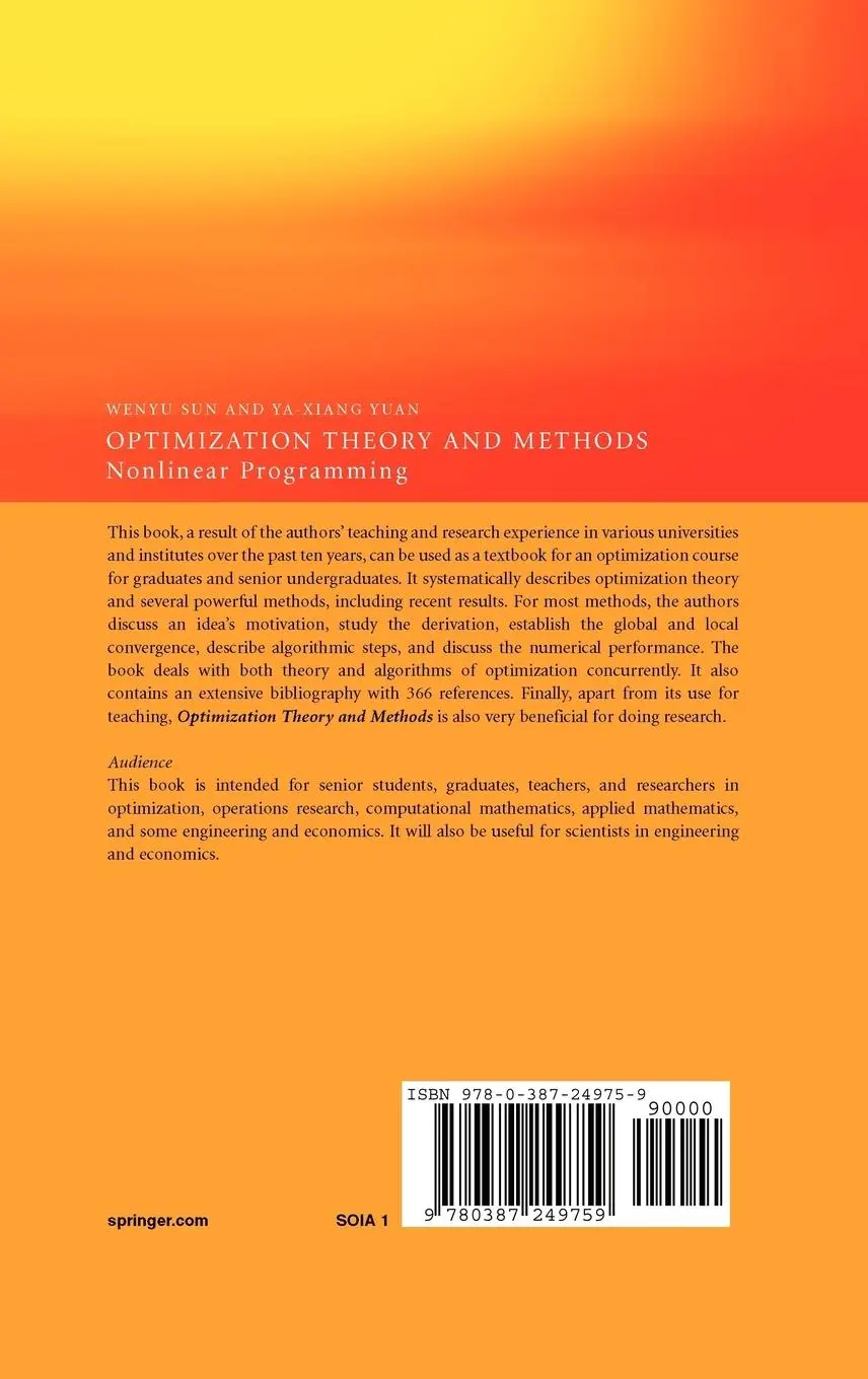 Rückseite: 9780387249759 | Optimization Theory and Methods | Nonlinear Programming | Yuan (u. a.)