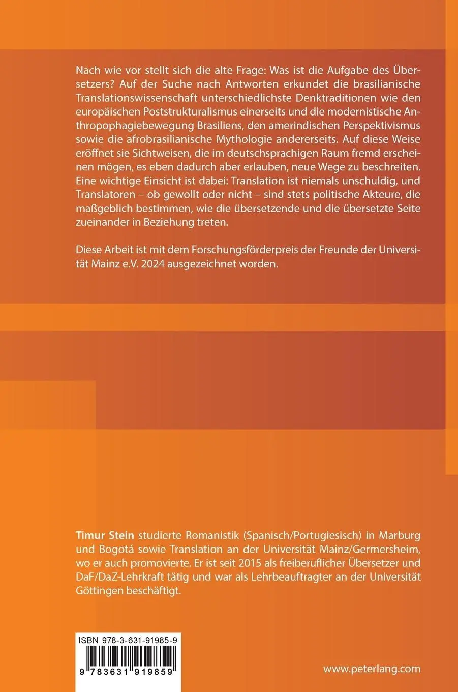 Rückseite: 9783631919859 | Translationskonzepte in Brasilien | Timur Stein | Buch | 280 S. | 2024