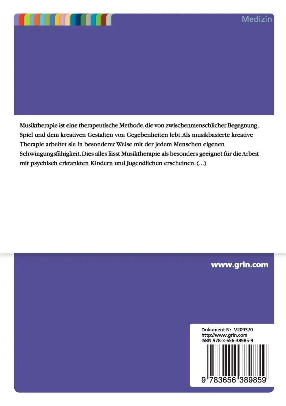 Rückseite: 9783656389859 | Musiktherapie in einer Klinik für Kinder- und Jugendpsychiatrie | Buch