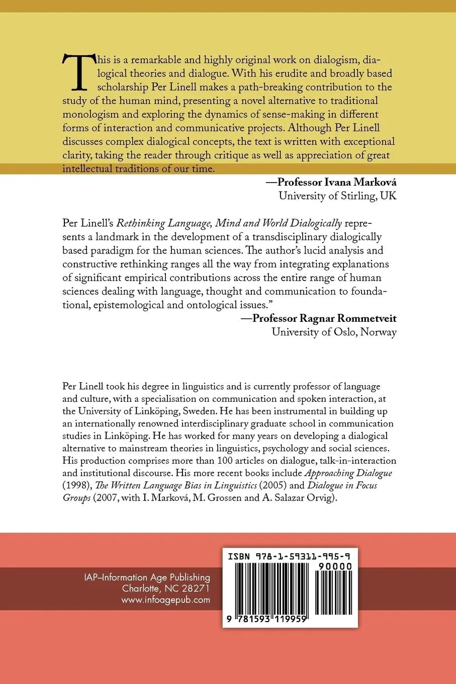 Rückseite: 9781593119959 | Rethinking Language, Mind, and World Dialogically (PB) | Per Linell