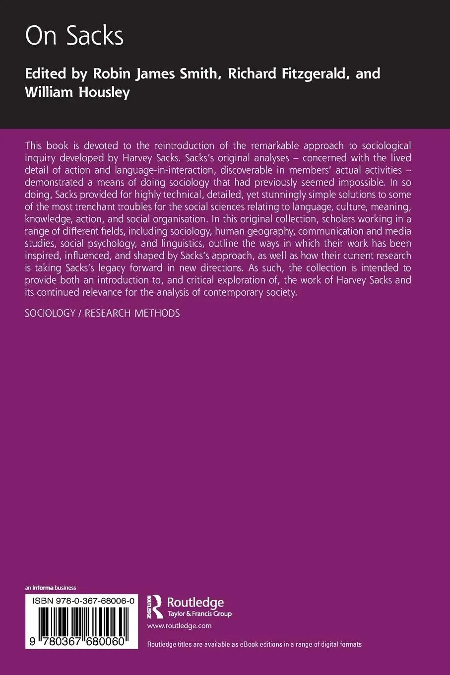 Rückseite: 9780367680060 | On Sacks | Methodology, Materials, and Inspirations | Smith (u. a.)