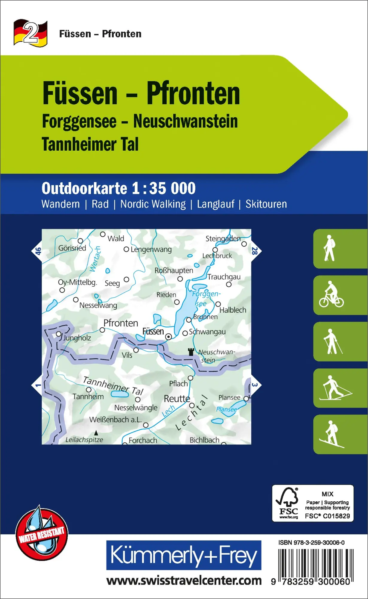 Rückseite: 9783259300060 | Kümmerly+Frey Outdoorkarte Deutschland 2 Füssen, Pfronten 1:35.000