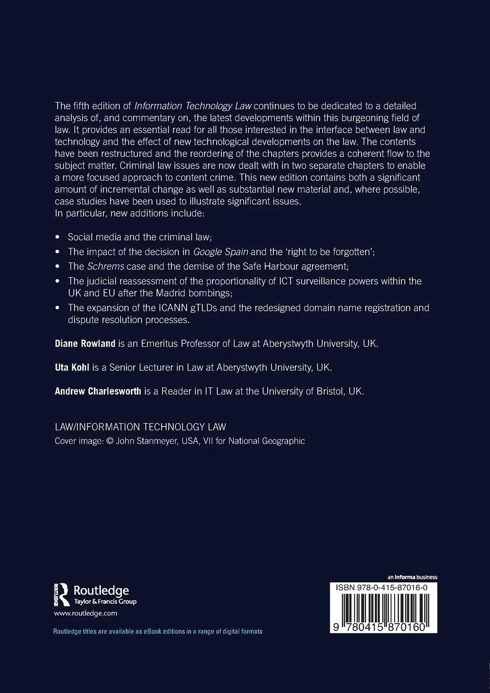 Rückseite: 9780415870160 | Information Technology Law | Uta Kohl (u. a.) | Taschenbuch | Englisch