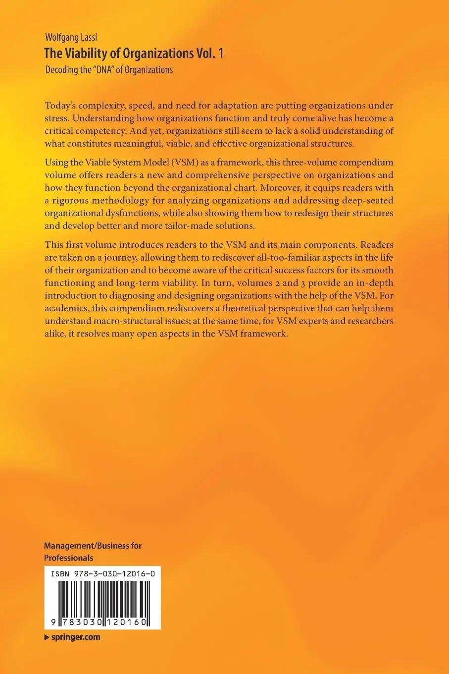 Rückseite: 9783030120160 | The Viability of Organizations Vol. 1 | Wolfgang Lassl | Taschenbuch