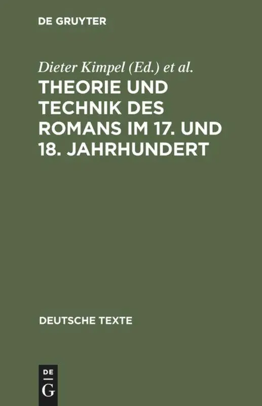 Cover: 9783484190160 | Theorie und Technik des Romans im 17. und 18. Jahrhundert | Buch | VII