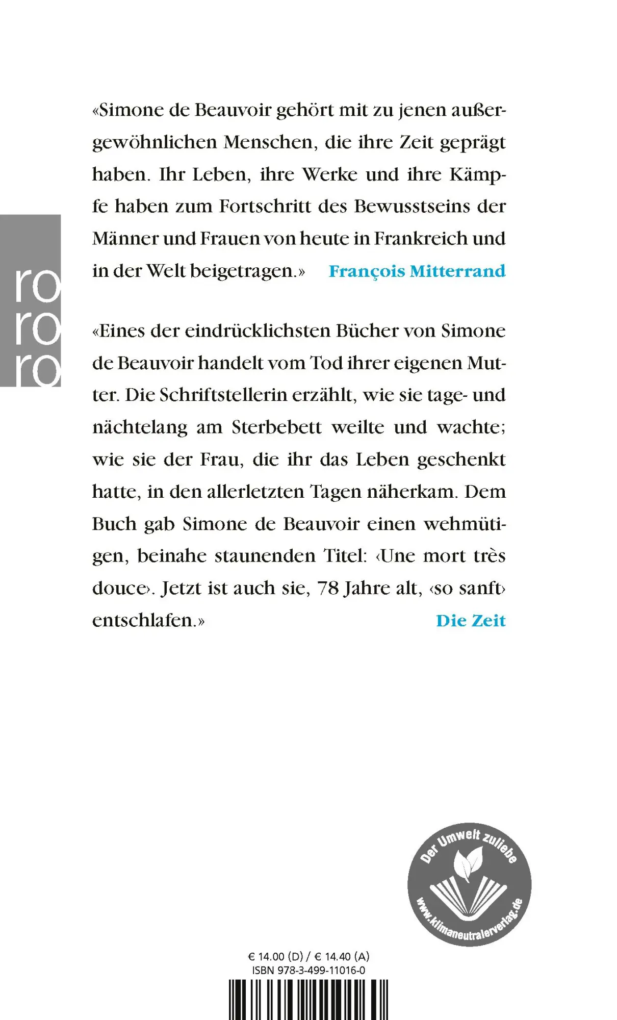 Rückseite: 9783499110160 | Ein sanfter Tod | Simone de Beauvoir | Taschenbuch | 110 S. | Deutsch