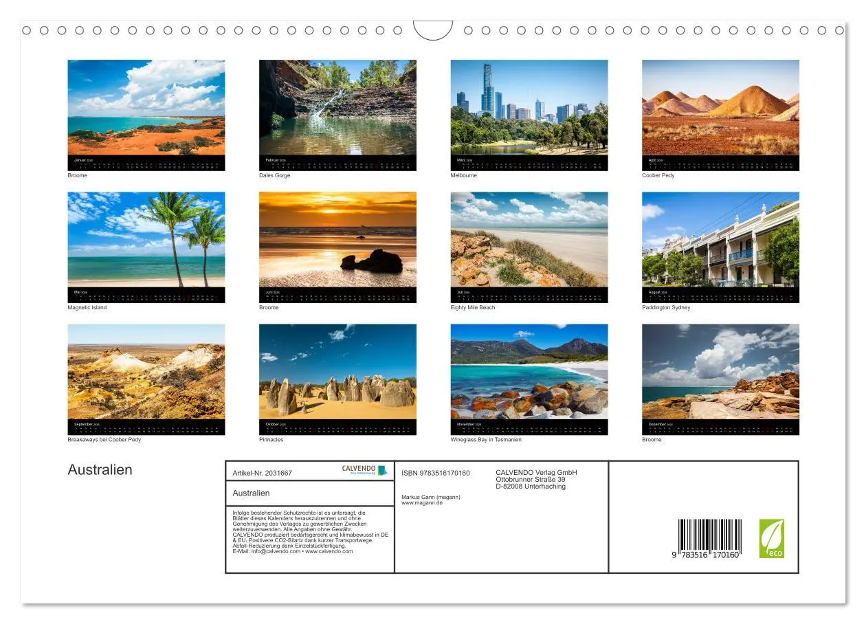 Bild: 9783516170160 | Australien (Wandkalender 2026 DIN A3 quer), CALVENDO Monatskalender