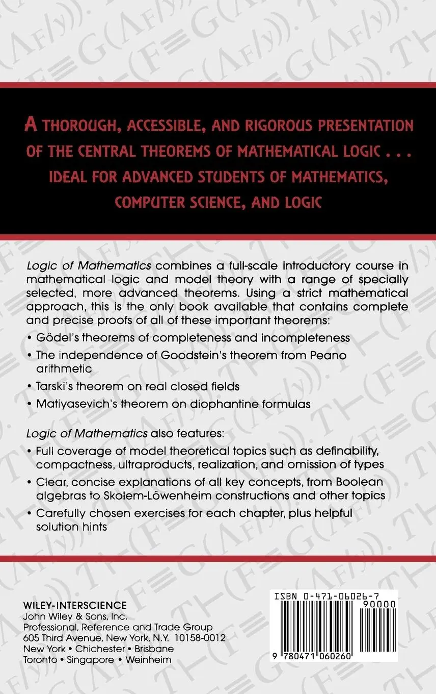 Rückseite: 9780471060260 | Logic of Mathematics | A Modern Course of Classical Logic | Buch | XII