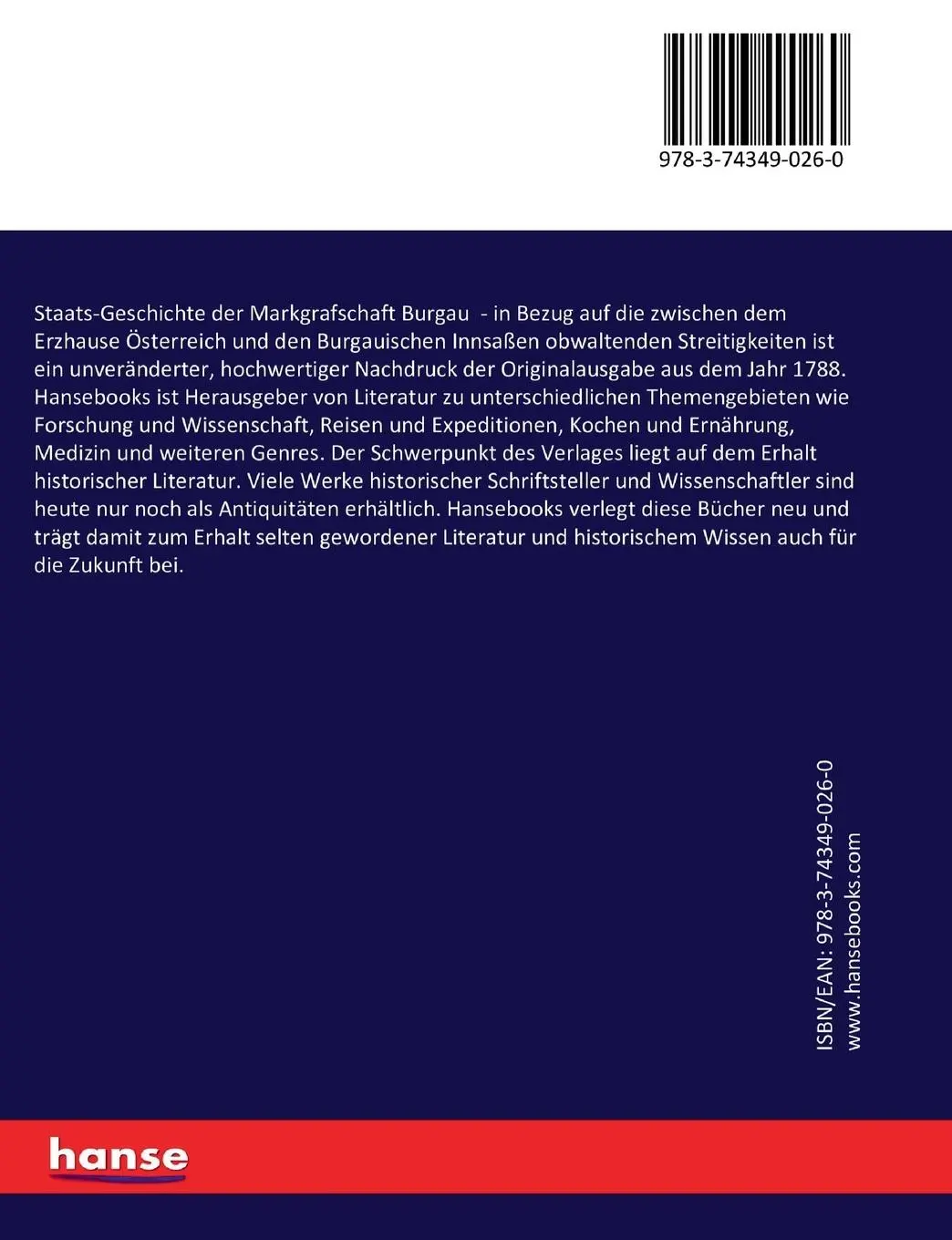 Rückseite: 9783743490260 | Staats-Geschichte der Markgrafschaft Burgau | Joseph Von Sartori