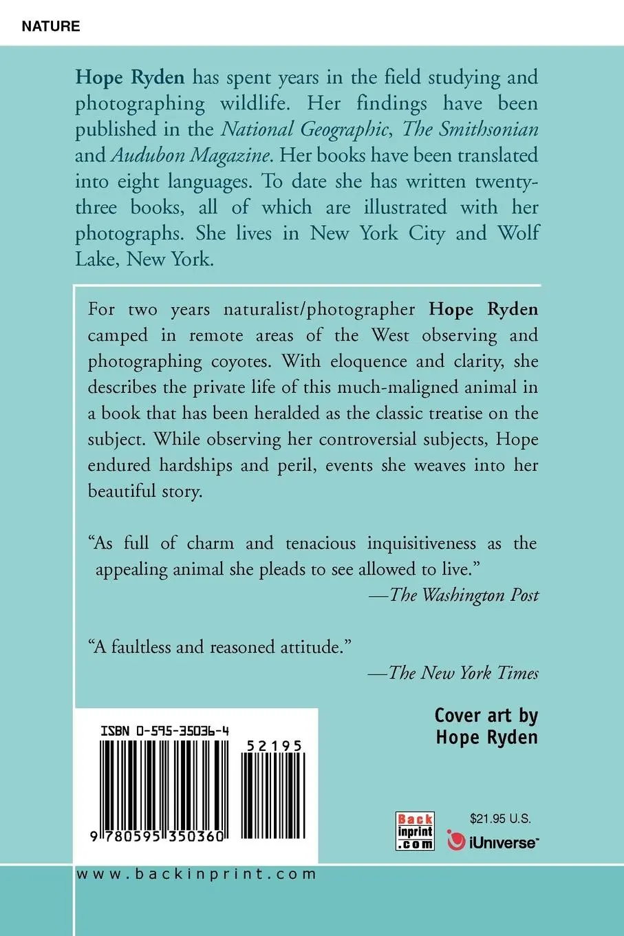 Rückseite: 9780595350360 | God's Dog | A Celebration of the North American Coyote | Hope Ryden