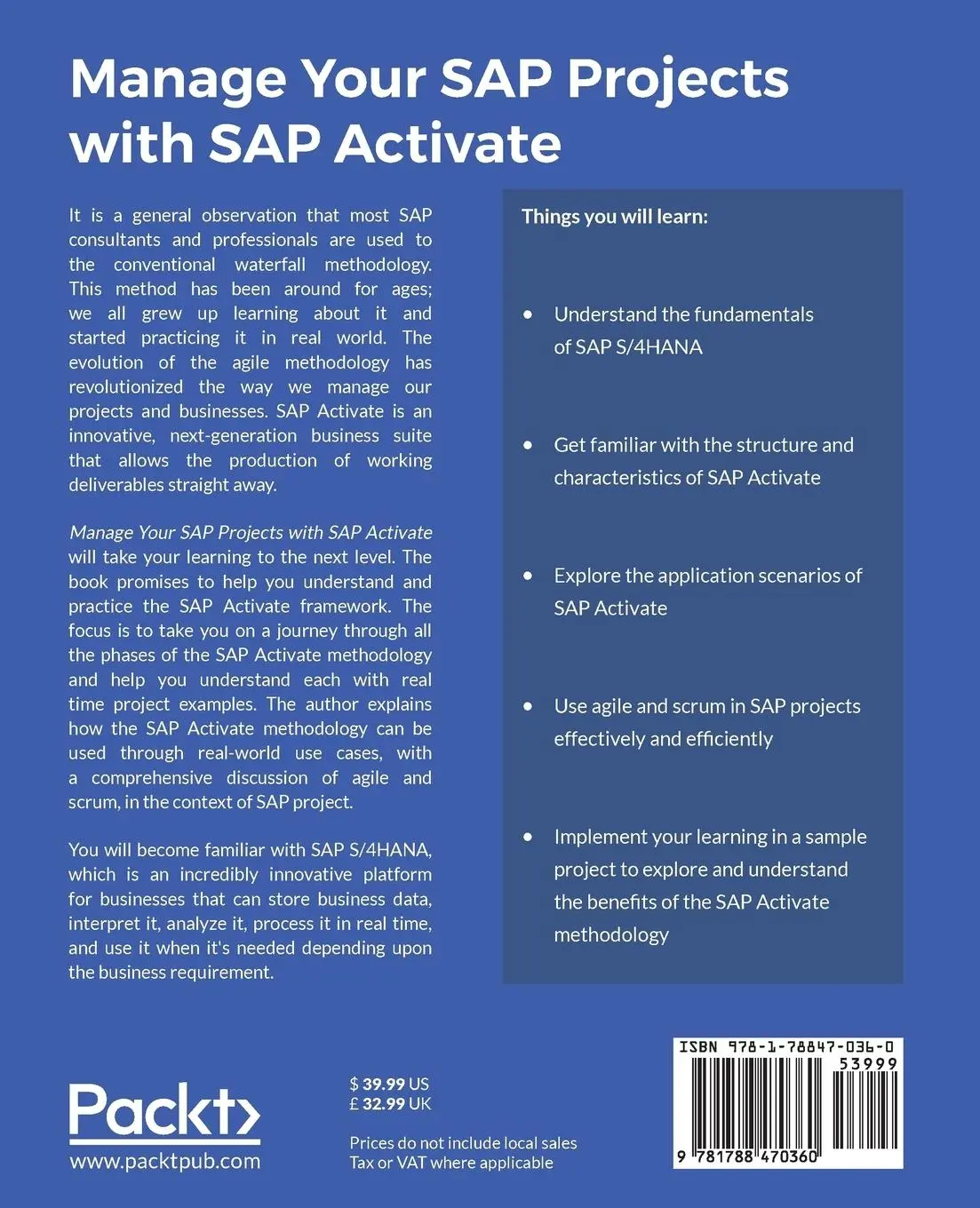 Rückseite: 9781788470360 | Manage Your SAP Projects with SAP Activate | Vinay Singh | Taschenbuch