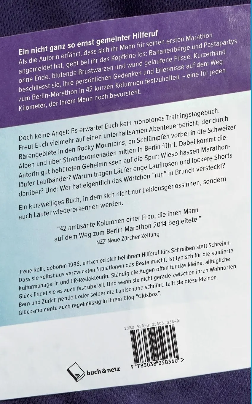 Rückseite: 9783038050360 | Hilfe, mein Mann läuft! | 42 Kolumnen auf dem Weg zum ersten Marathon