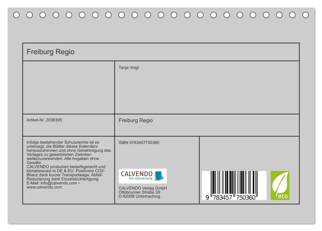 Bild: 9783457750360 | Freiburg Regio (Tischkalender 2026 DIN A5 quer), CALVENDO...
