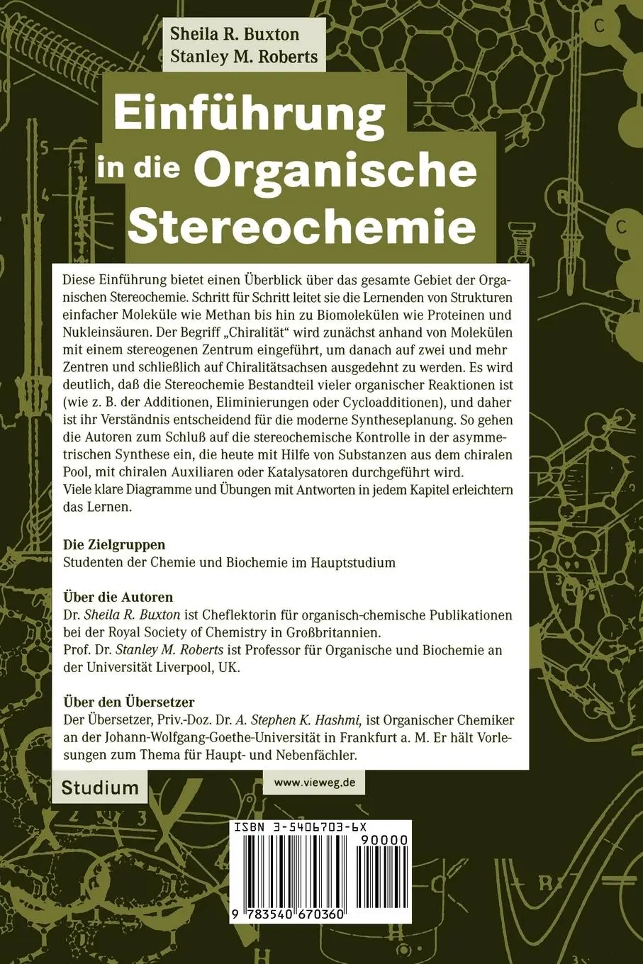 Rückseite: 9783540670360 | Einführung in die Organische Stereochemie | Sheila R. Buxton (u. a.)