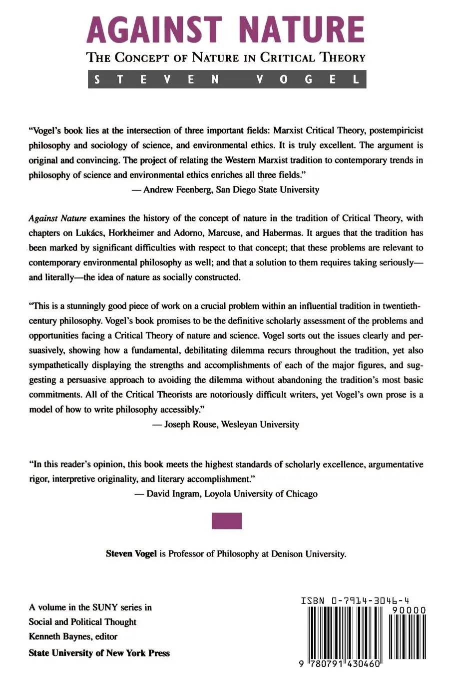 Rückseite: 9780791430460 | Against Nature | The Concept of Nature in Critical Theory | Vogel