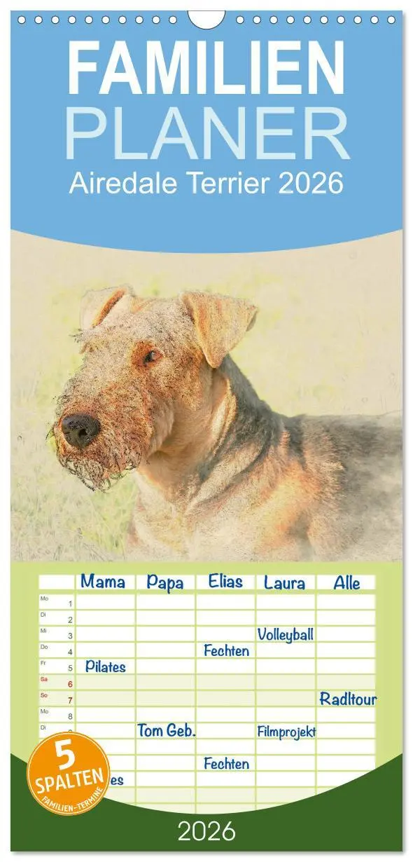 Cover: 9783516520460 | Familienplaner 2026 - Airedale Terrier 2026 mit 5 Spalten...