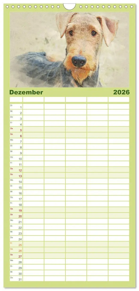Bild: 9783516520460 | Familienplaner 2026 - Airedale Terrier 2026 mit 5 Spalten...