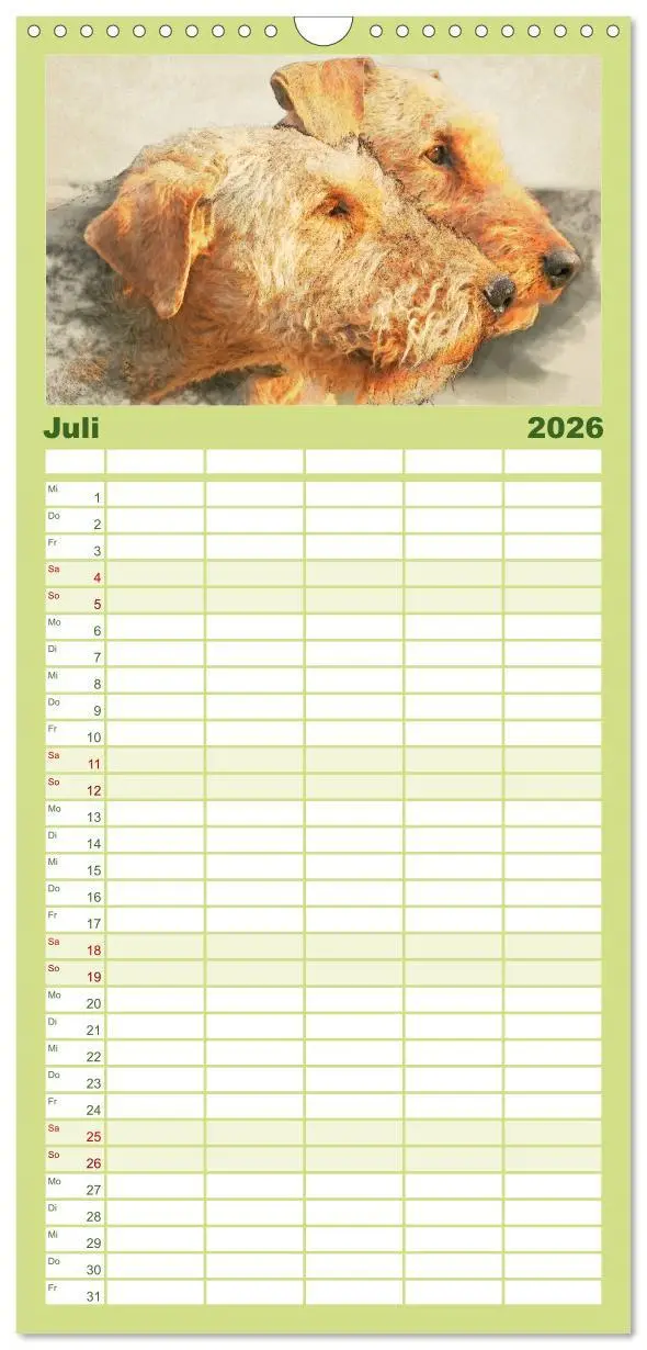 Bild: 9783516520460 | Familienplaner 2026 - Airedale Terrier 2026 mit 5 Spalten...