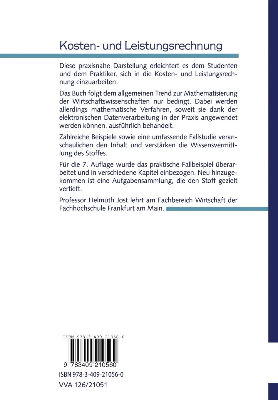 Rückseite: 9783409210560 | Kosten- und Leistungsrechnung | Praxisorientierte Darstellung | Jost
