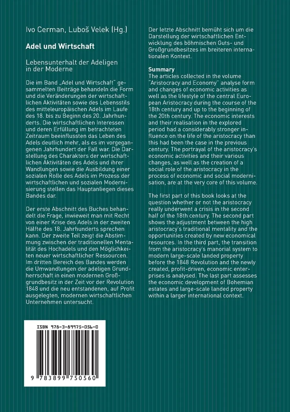 Rückseite: 9783899750560 | Adel und Wirtschaft | Lebensunterhalt der Adeligen in der Moderne