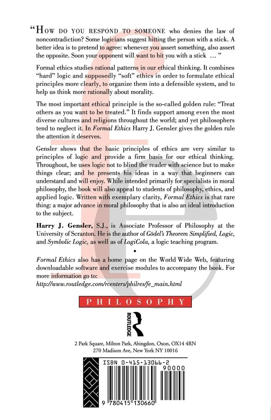 Rückseite: 9780415130660 | Formal Ethics | Harry J. Gensler | Taschenbuch | Englisch | 1996