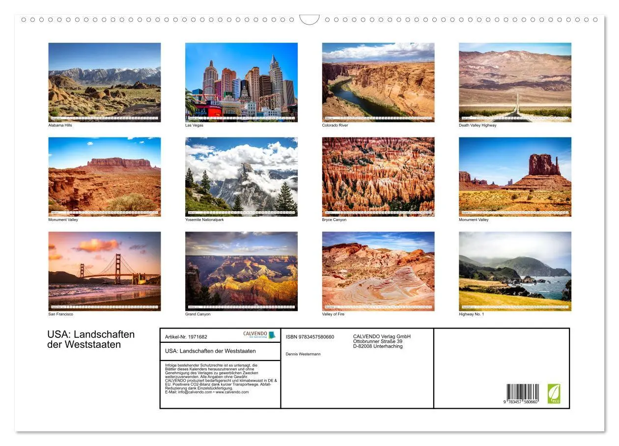 Bild: 9783457580660 | USA: Landschaften der Weststaaten (Wandkalender 2026 DIN A2 quer),...