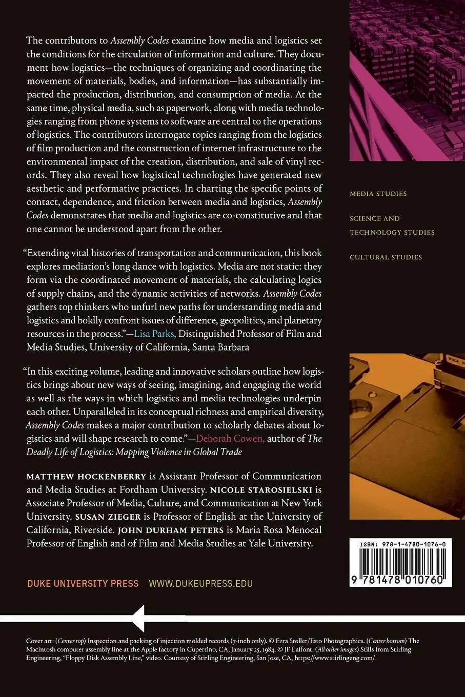 Rückseite: 9781478010760 | Assembly Codes | The Logistics of Media | Matthew Hockenberry | Buch
