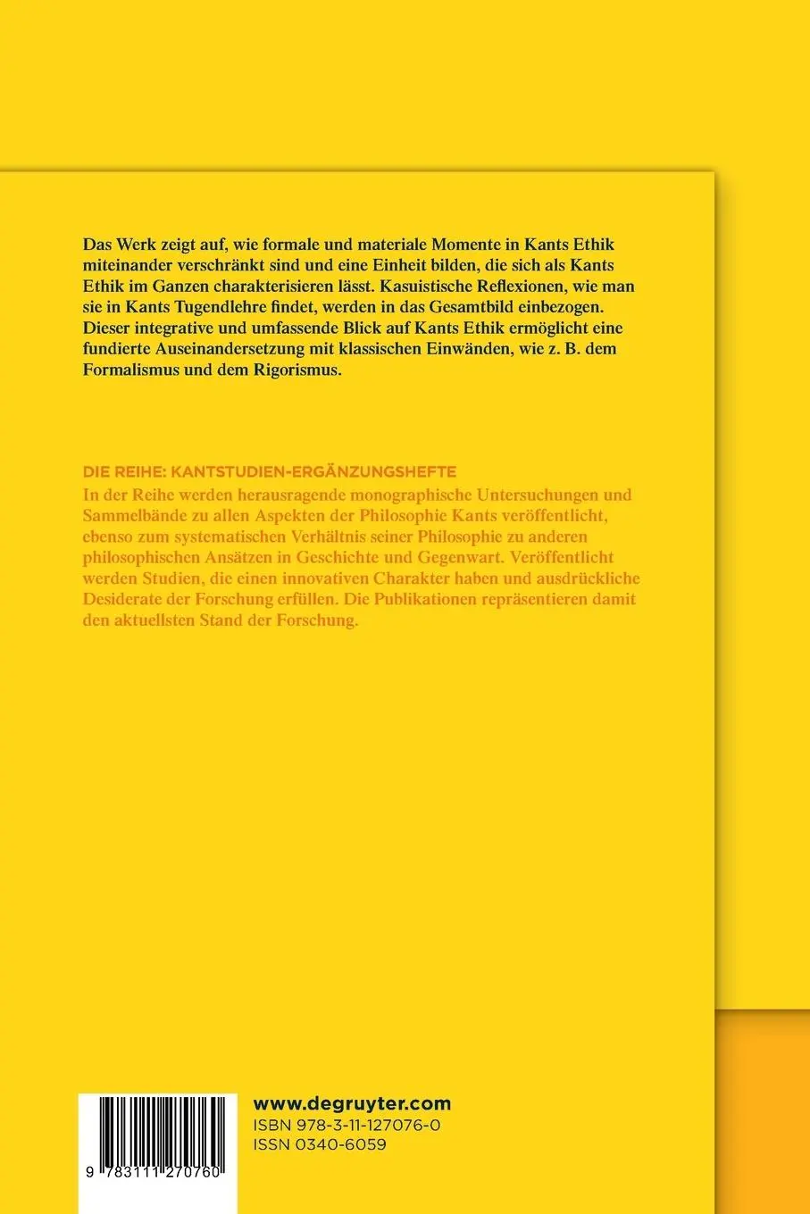 Rückseite: 9783111270760 | Kants Ethik im Ganzen | Uwe Rose | Taschenbuch | XVI | Deutsch | 2023