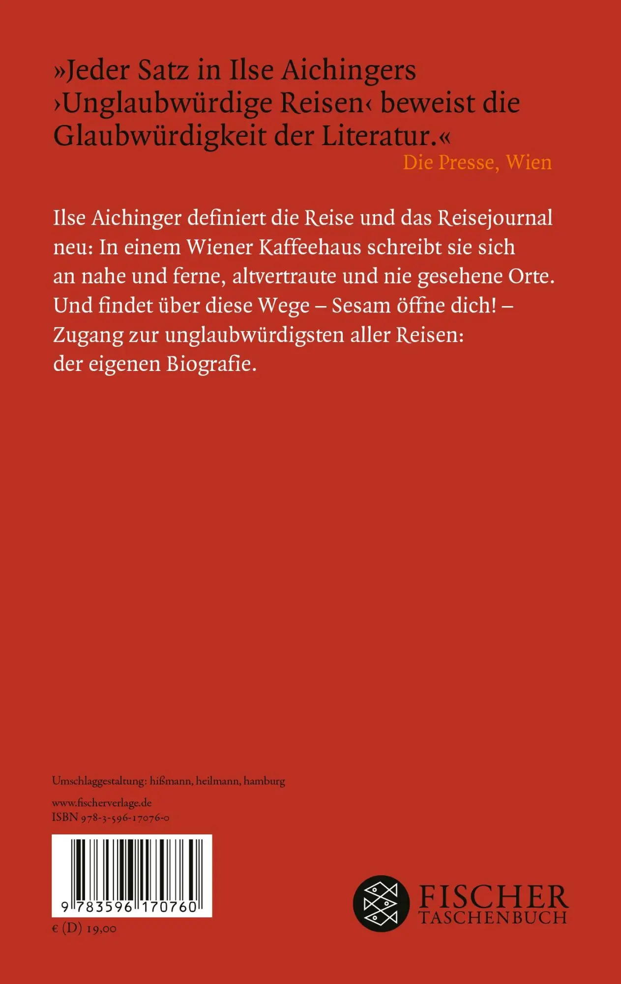 Rückseite: 9783596170760 | Unglaubwürdige Reisen | Ilse Aichinger | Taschenbuch | 187 S. | 2007