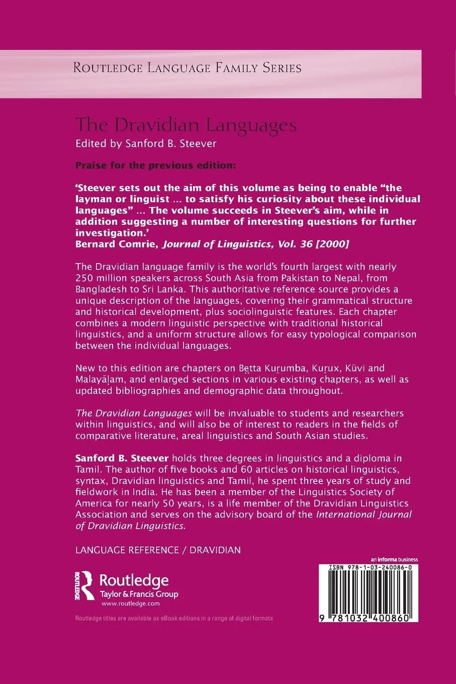 Rückseite: 9781032400860 | The Dravidian Languages | Sanford B. Steever | Taschenbuch | Englisch