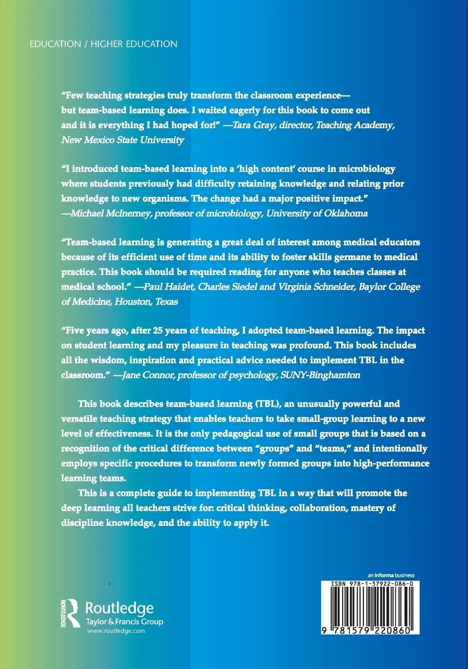 Rückseite: 9781579220860 | Team-Based Learning | Larry K. Michaelsen (u. a.) | Taschenbuch | 2004