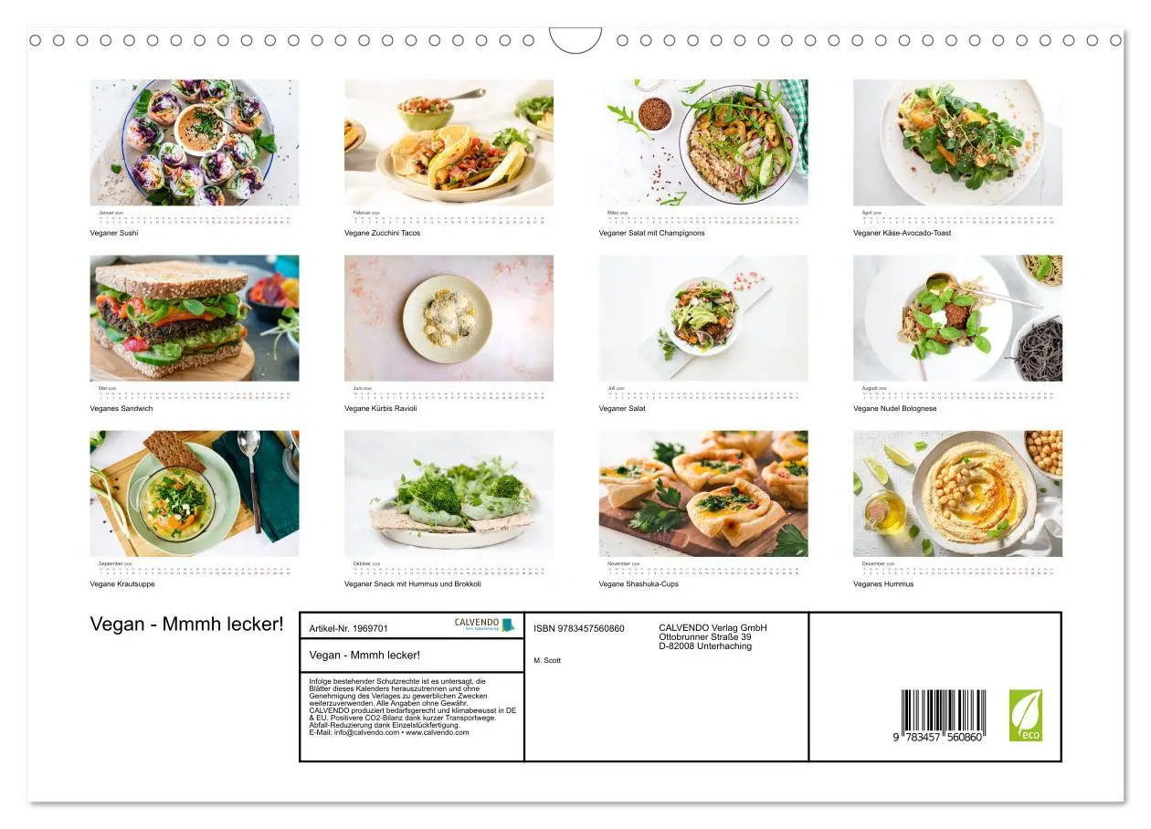 Bild: 9783457560860 | Vegan - Mmmh lecker! (Wandkalender 2026 DIN A3 quer), CALVENDO...