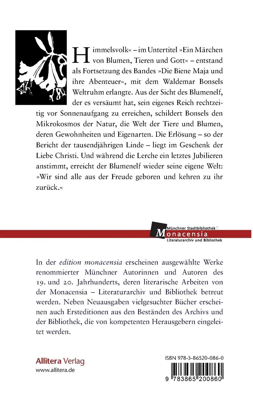 Rückseite: 9783865200860 | Himmelsvolk | Ein Märchen von Blumen, Tieren und Gott | Bonsels | Buch