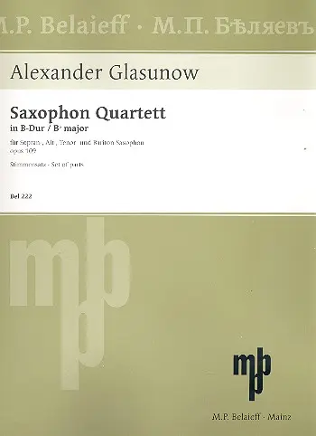 Cover: 9790203000860 | Saxophon Quartett B-Dur op. 109 | Alexander Glazunov | Stimmensatz