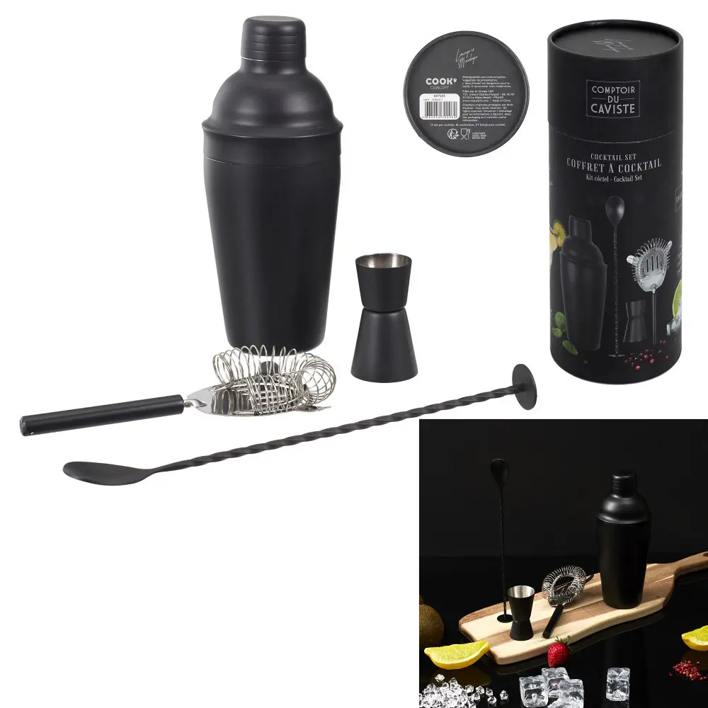 Cocktailkiste 4 Accessoires schwarz