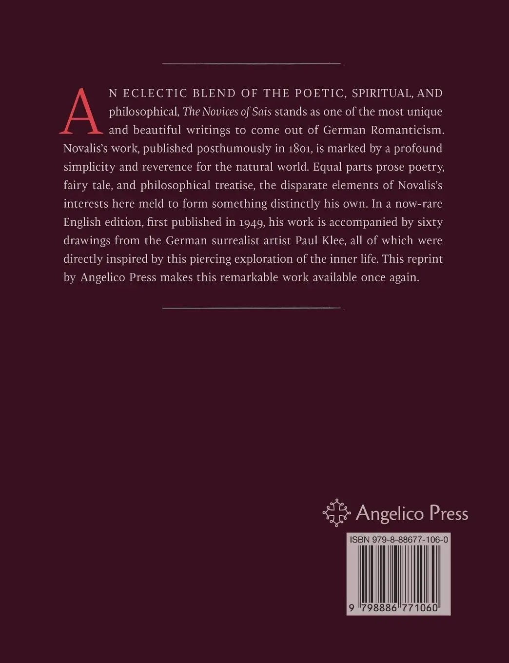 Rückseite: 9798886771060 | The Novices of Sais | With Sixty Drawings by Paul Klee | Novalis