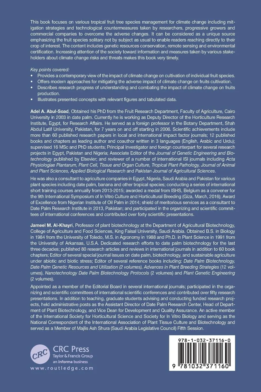 Rückseite: 9781032371160 | Cultivation for Climate Change Resilience, Volume 1 | Taschenbuch