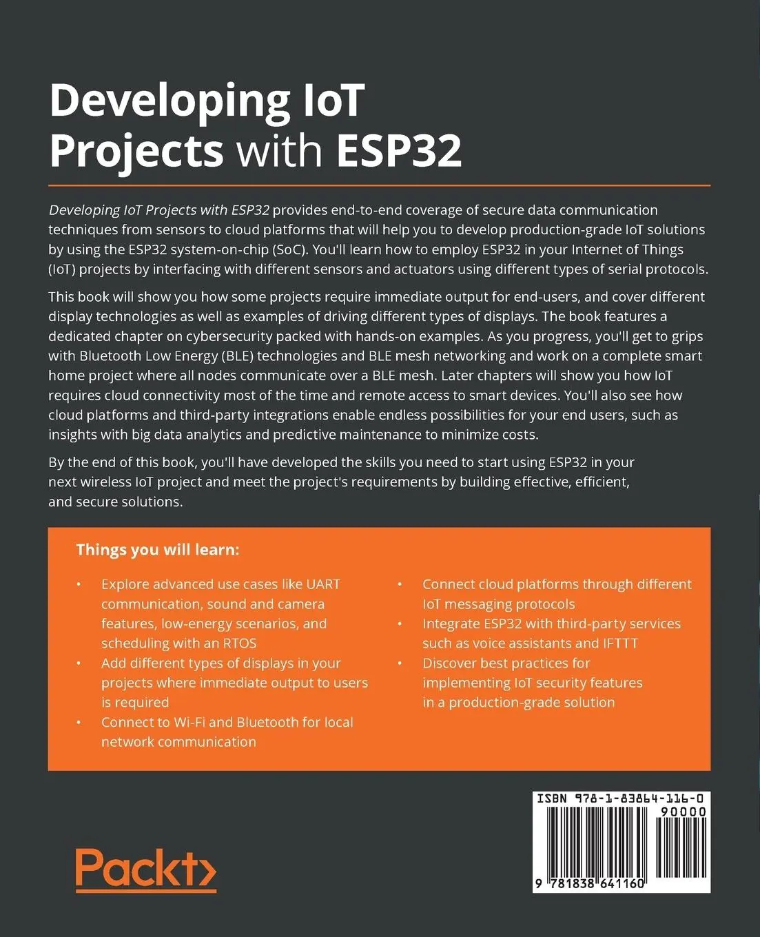 Rückseite: 9781838641160 | Developing IoT Projects with ESP32 | Vedat Ozan Oner | Taschenbuch