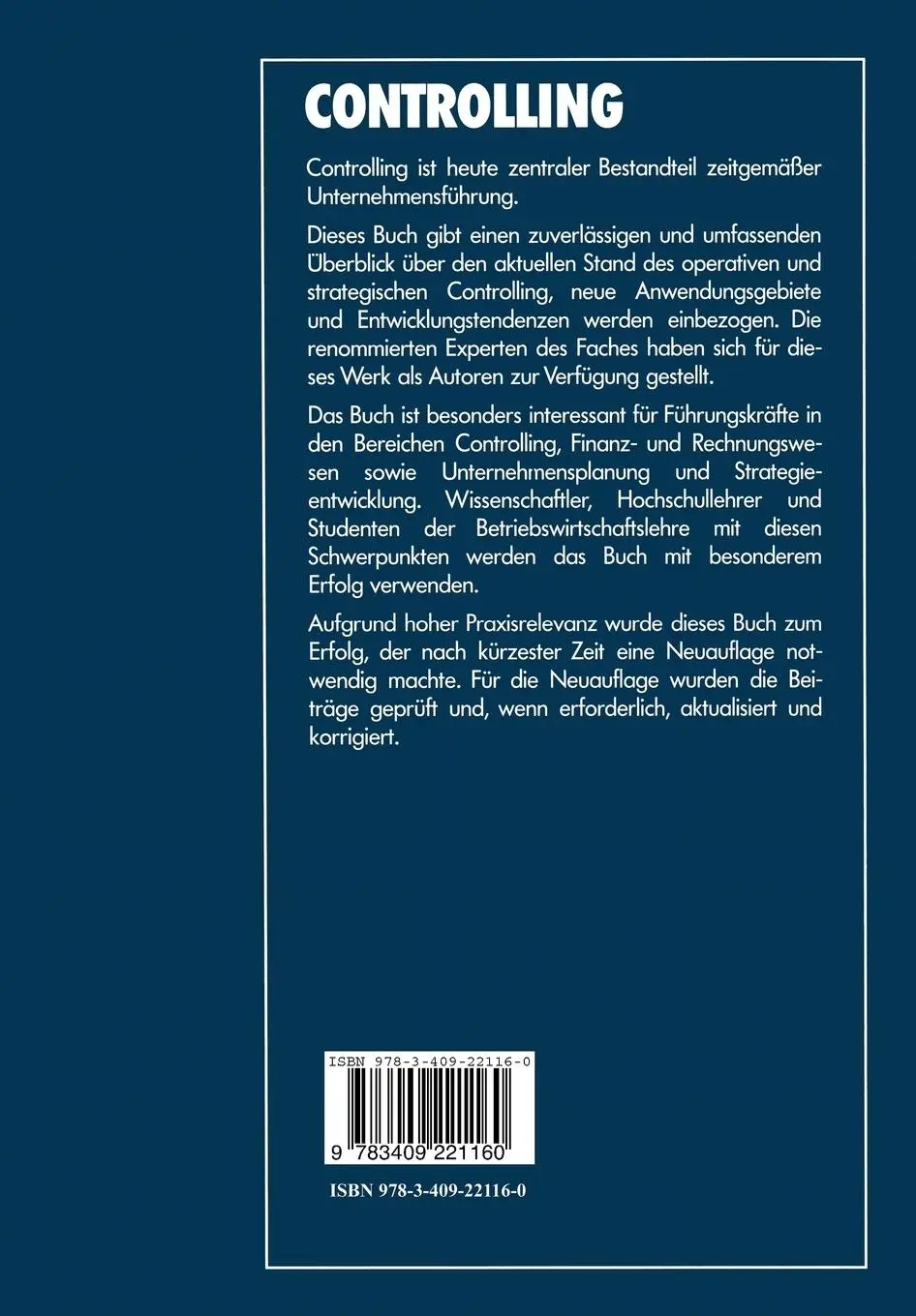 Rückseite: 9783409221160 | Controlling | State of the Art und Entwicklungstendenzen | Taschenbuch