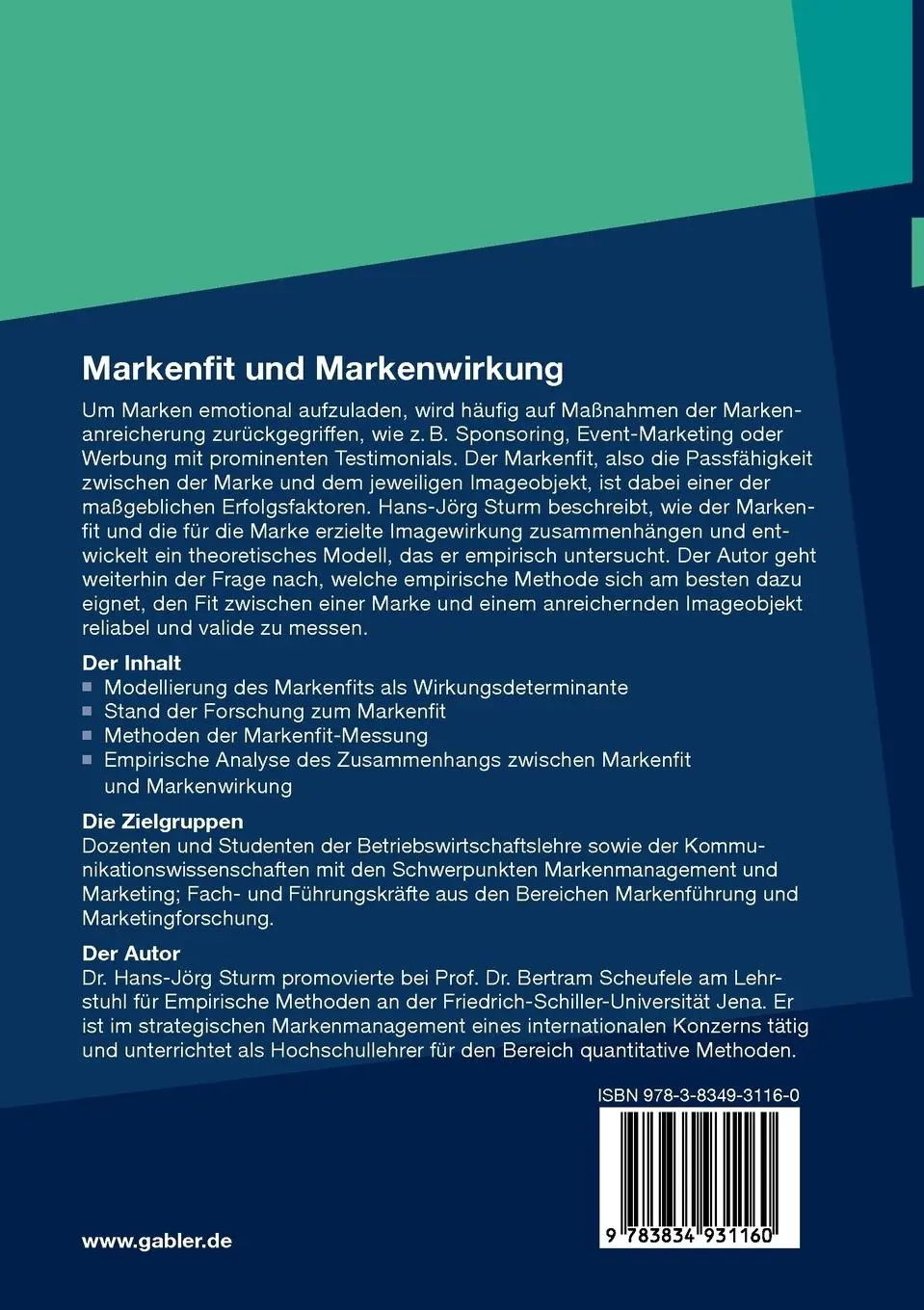 Rückseite: 9783834931160 | Markenfit und Markenwirkung | Hans-Jörg Sturm | Taschenbuch | xxii