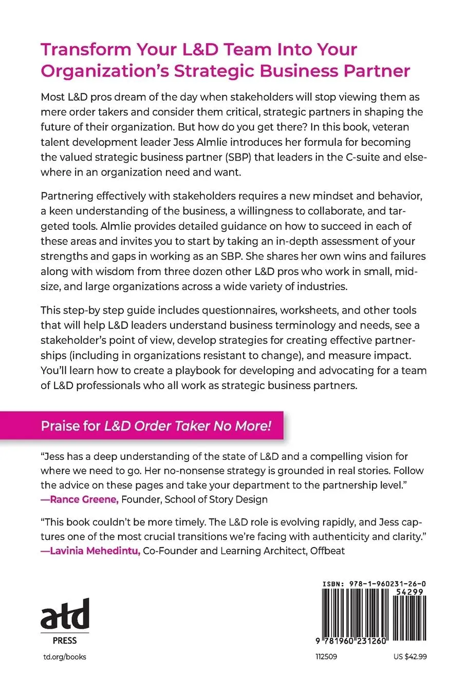 Rückseite: 9781960231260 | L&amp;D Order Taker No More! | Become a Strategic Business Partner | Buch