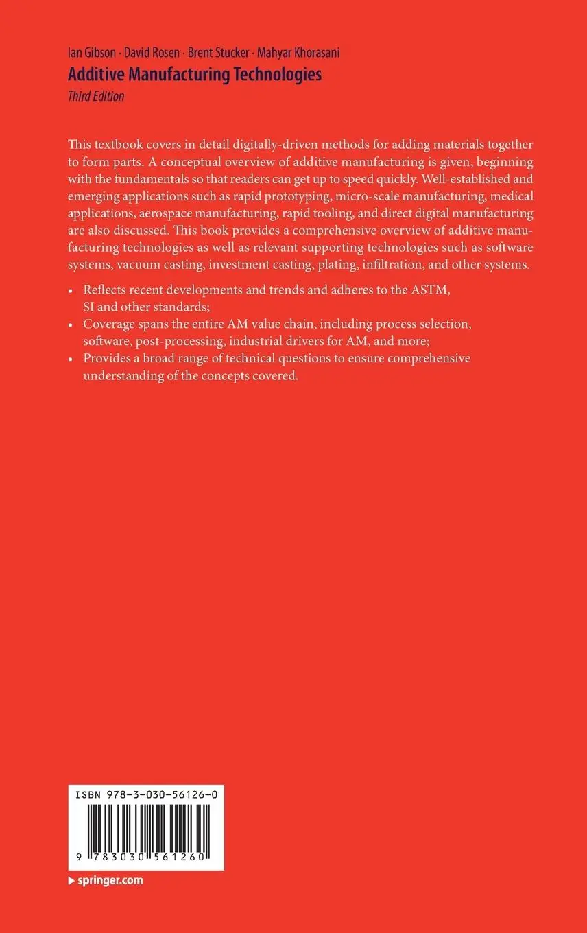 Rückseite: 9783030561260 | Additive Manufacturing Technologies | Ian Gibson (u. a.) | Buch | 2020