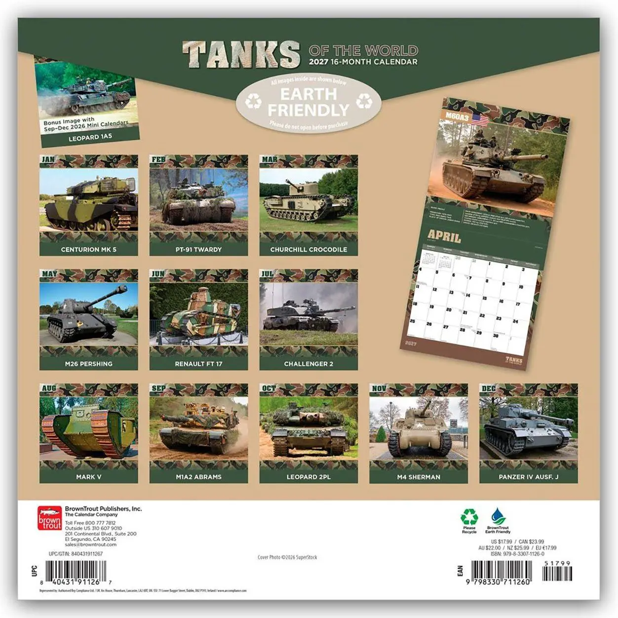 Rückseite: 9798330711260 | Tanks - Panzer 2027 - 16-Monatskalender | Browntrout Publishers | 2027