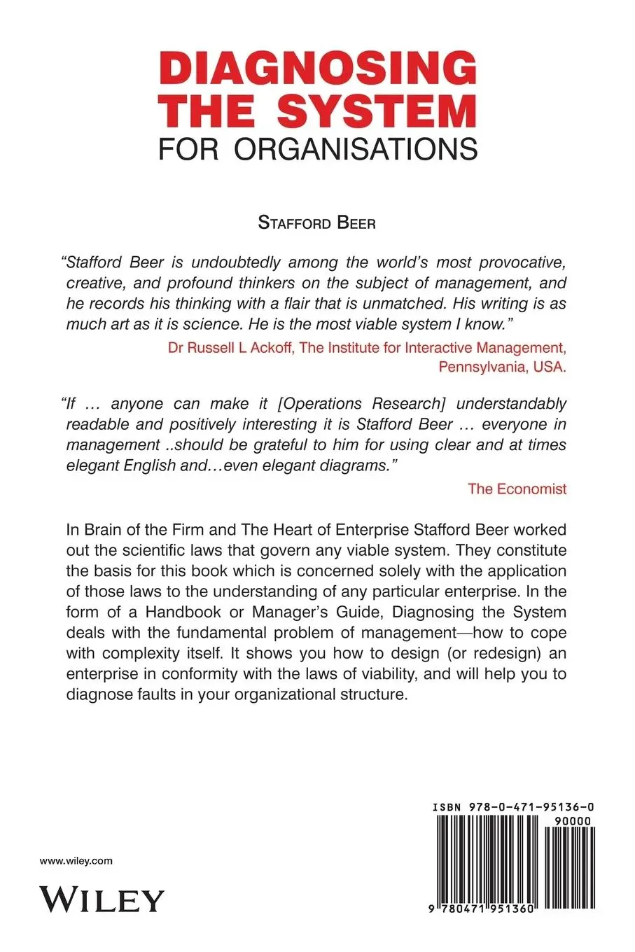 Rückseite: 9780471951360 | Diagnosing the System for Organizations | Stafford Beer | Taschenbuch