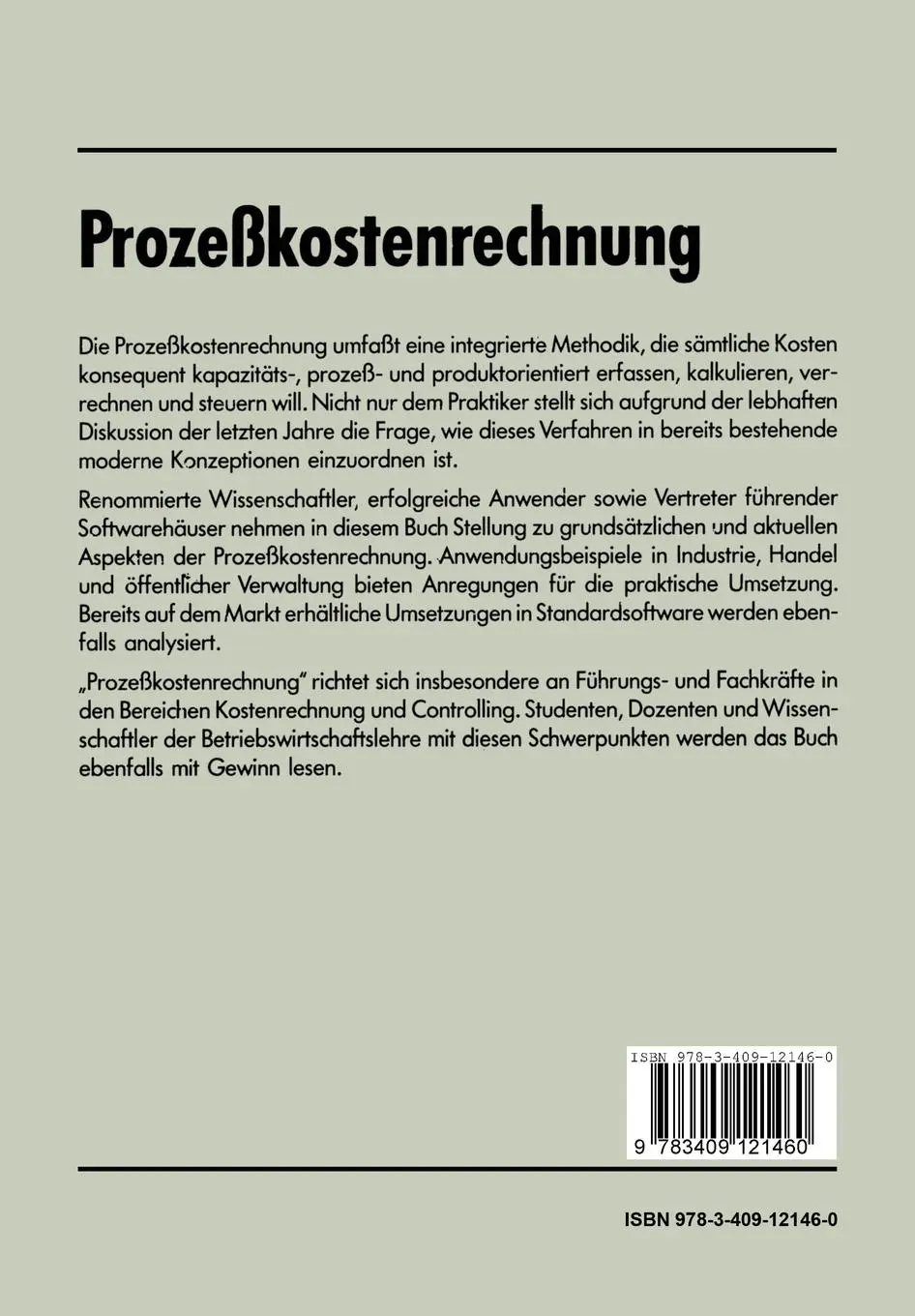 Rückseite: 9783409121460 | Prozeßkostenrechnung | Wolfgang Männel | Taschenbuch | 396 S. | 1995