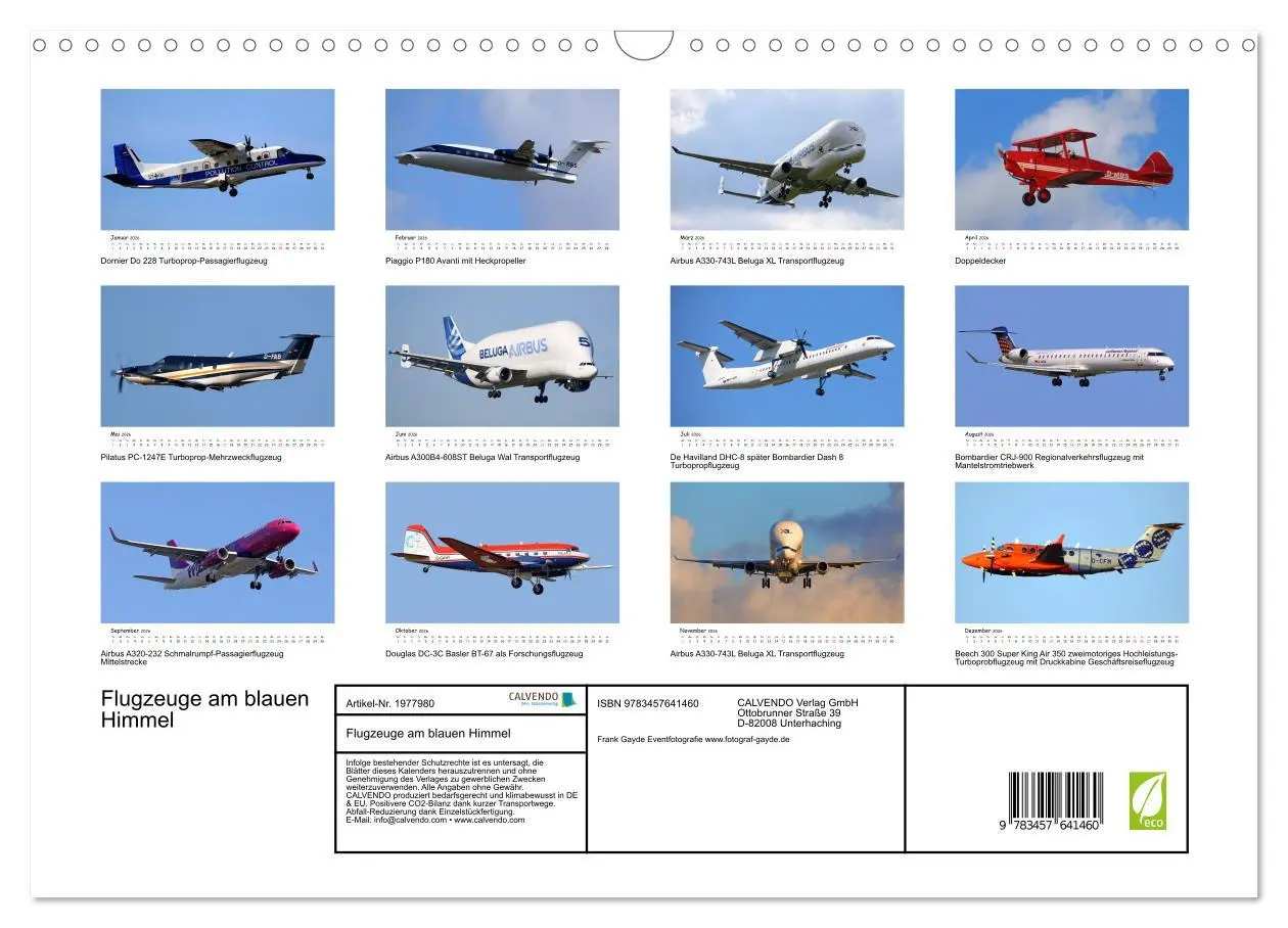 Bild: 9783457641460 | Flugzeuge am blauen Himmel (Wandkalender 2026 DIN A3 quer),...