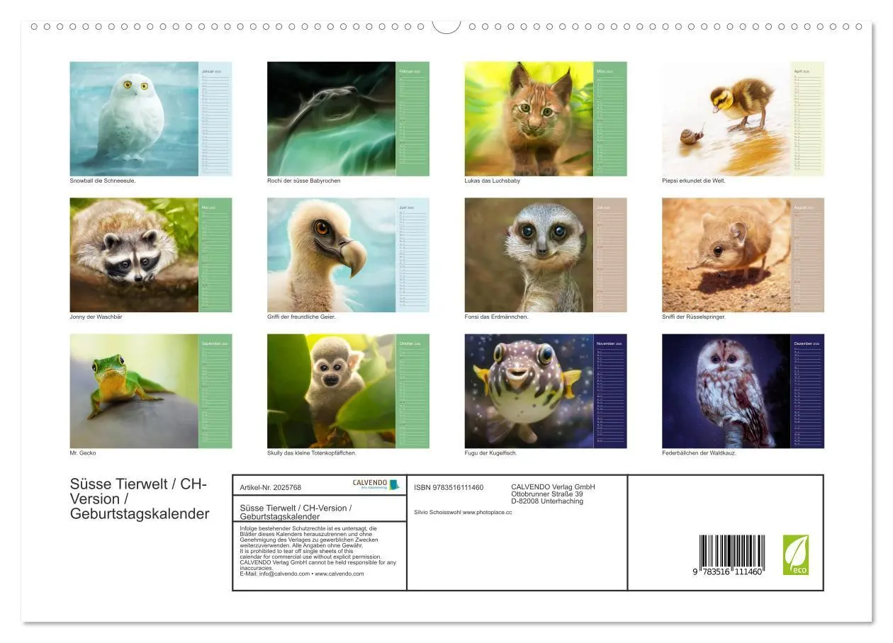 Bild: 9783516111460 | Süsse Tierwelt / CH-Version / Geburtstagskalender (hochwertiger...